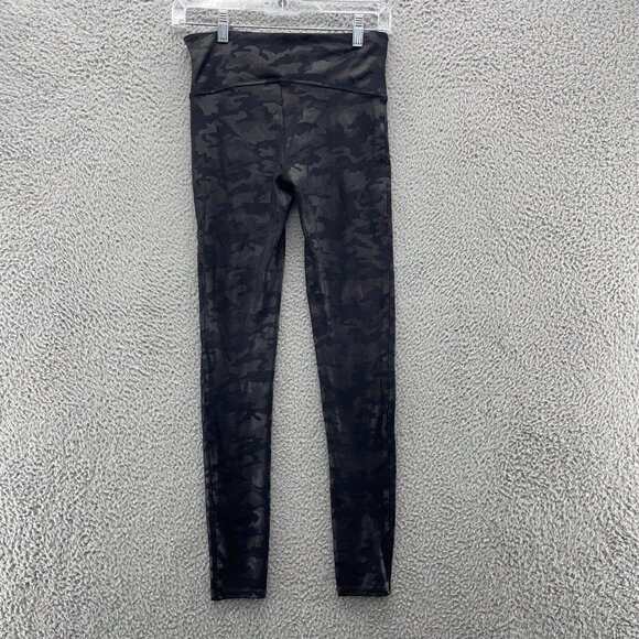 Spanx Black Camo Faux Leather‎ Shaping Slimming Leggings Size Medium High Rise - Picture 2 of 13